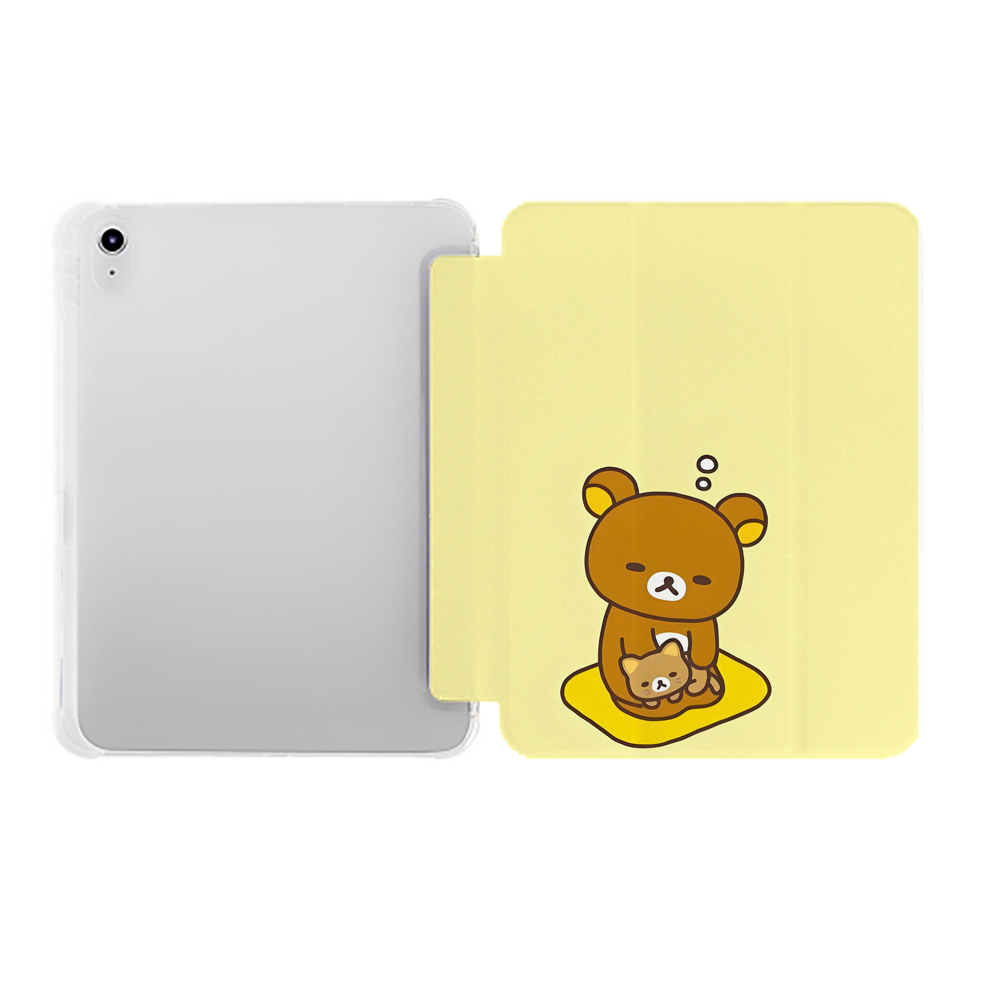 （画像用） リラックマ リラックマ キイロイトリ Rilakkuma Korilakkuma Kiiroitori IPad ケース ペン収納付き 三つ折りスタンド PUレザー×シリコン 対応機種9.5/10.5/10.9インチ